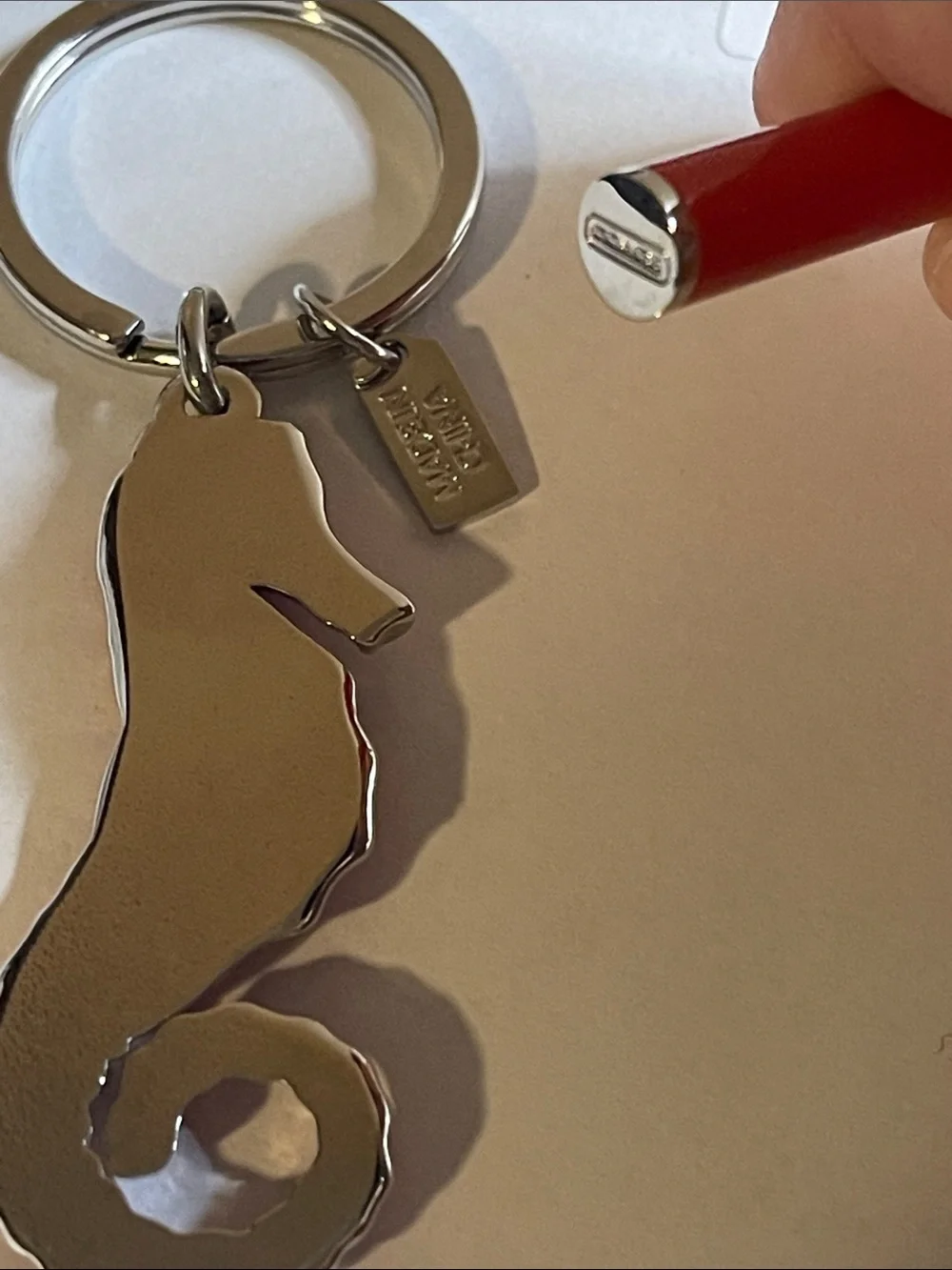 Coach Red Enamel Seahorse Keychain and Coach Pen